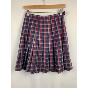 Vintage Palmettos Plaid Pleated Skirt Size 7 Red & Navy Tartan 100% Cotton Women